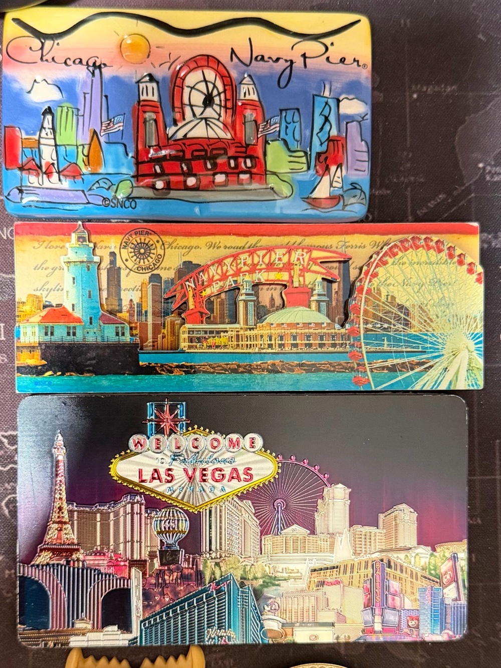 Lot of 5 USA Souvenir Magnets – Chicago Navy Pier, Las Vegas & Alaska